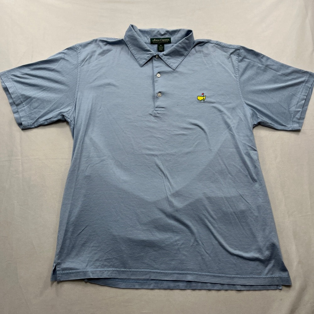 Amen Corner Polo Shirt Masters Golf Pima Cotton Striped Blue Mens XL